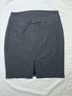 Express Grey Twill Pencil Skirt Women’s Size 8 Back Buckle Side Zip Lined